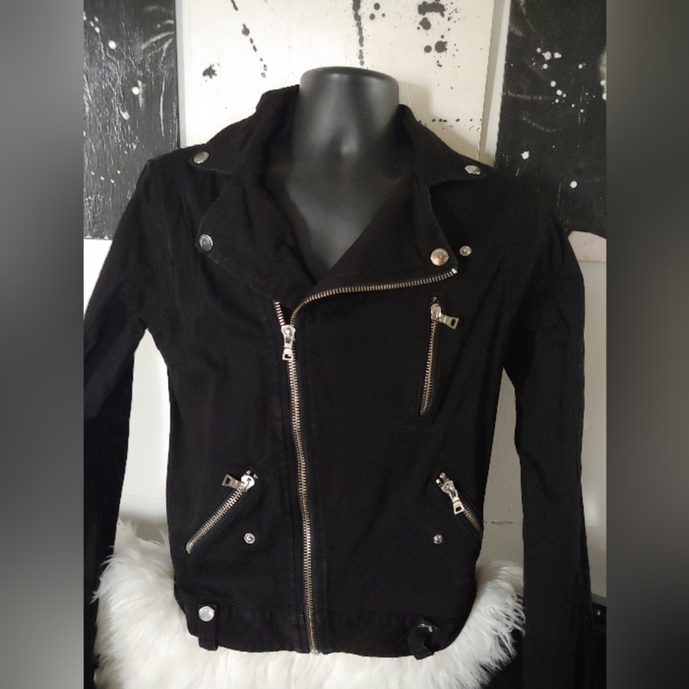 Men's Black Denim Motorcycle Jacket By Guess (SOLD)